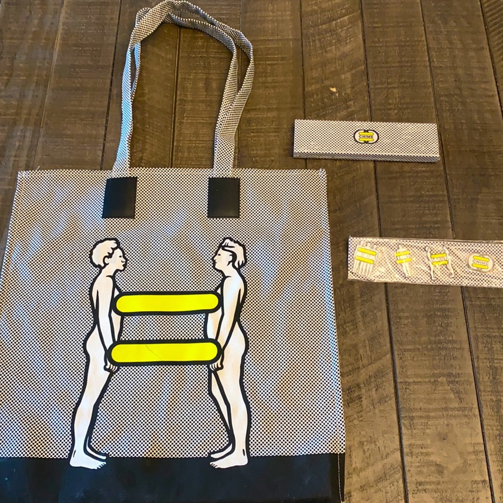 Brand New Chime for Change Gender Equality tote, 4 pins and pencil set